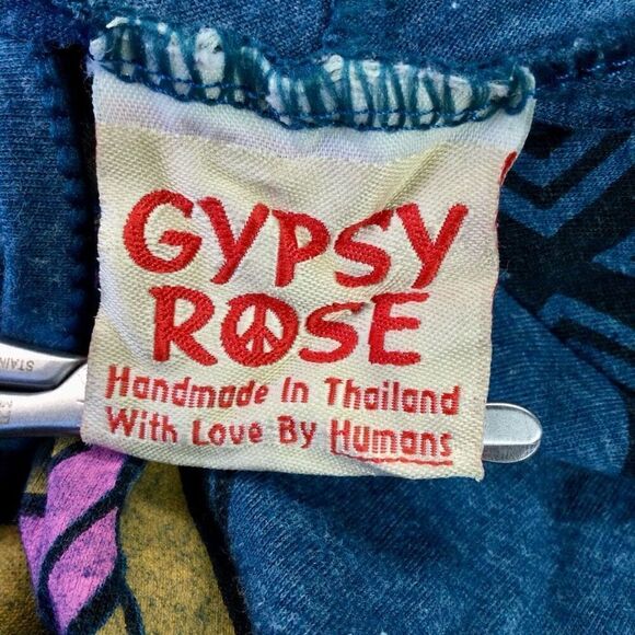 Vintage Gypsy Rose Womens Teal Blue Ganesh Print Long‎ Sleeve Hoodie Dress Small - Picture 9 of 12